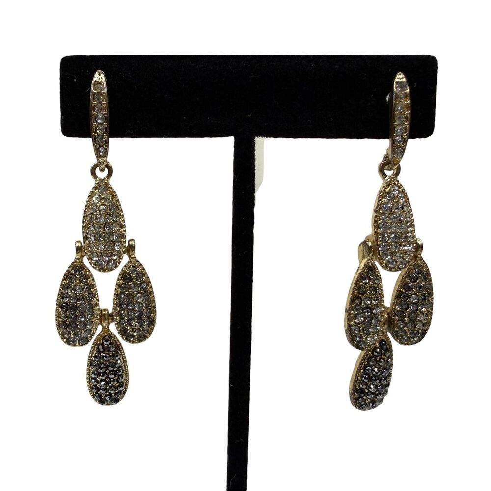 Elegant Gold Tone Pave Rhinestone Chandelier Dangle Drop Earrings Fashion 2.5"